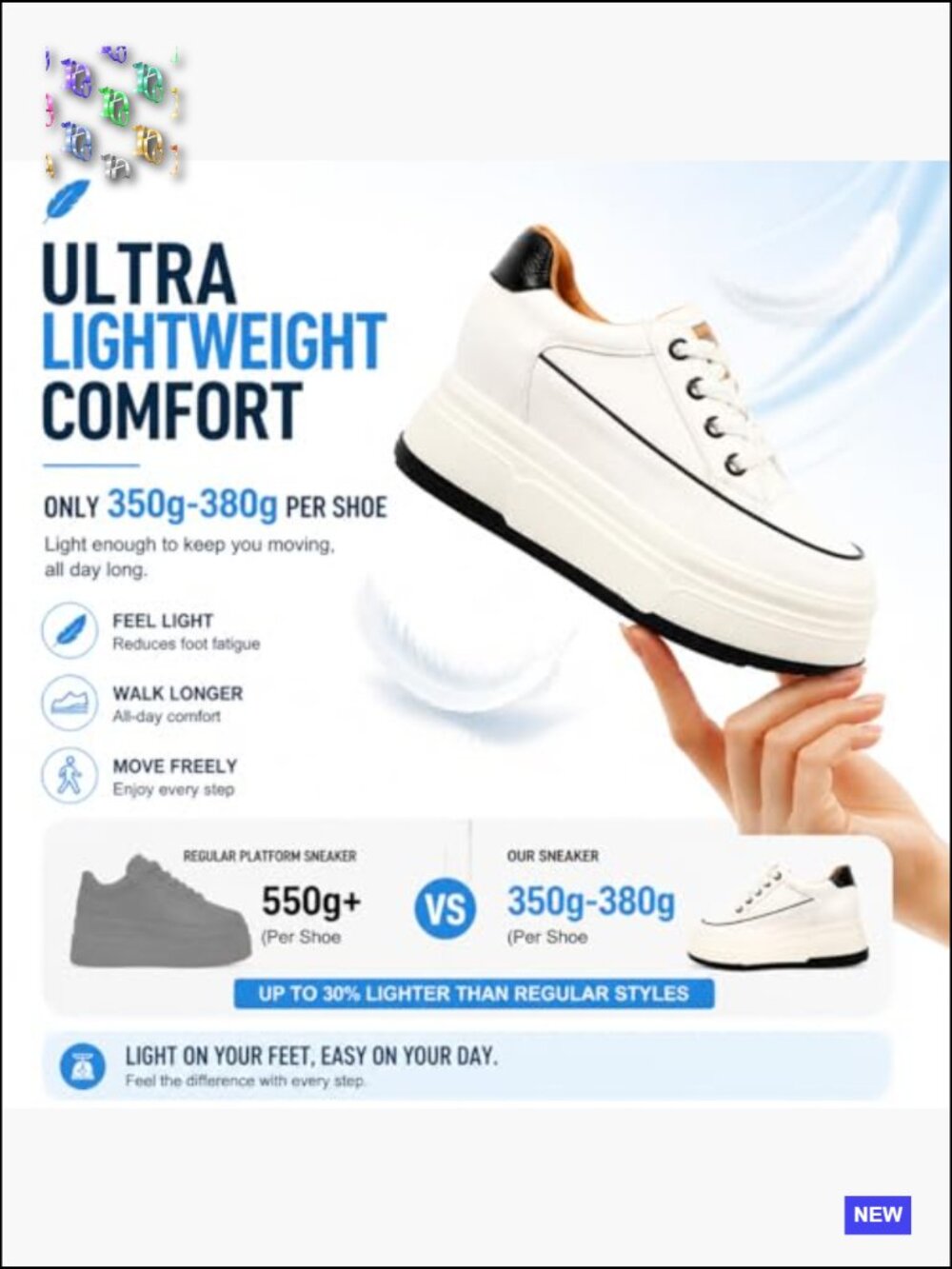 Platform Sneakers Women Chunky Casual Walking Shoes Comfortable Cushioned Arch - Picture 4 of 7